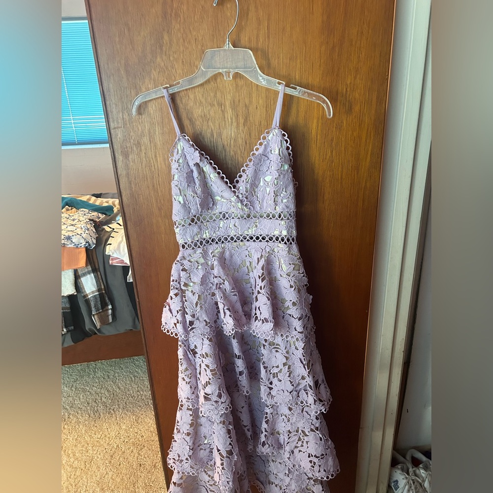 Lavender lacy dress, longer length.